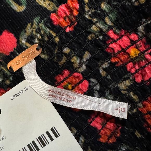 Free People Large Bessie Corduroy Mini Dress Floral Puff Sleeves Sweatheart Neck - Picture 12 of 14